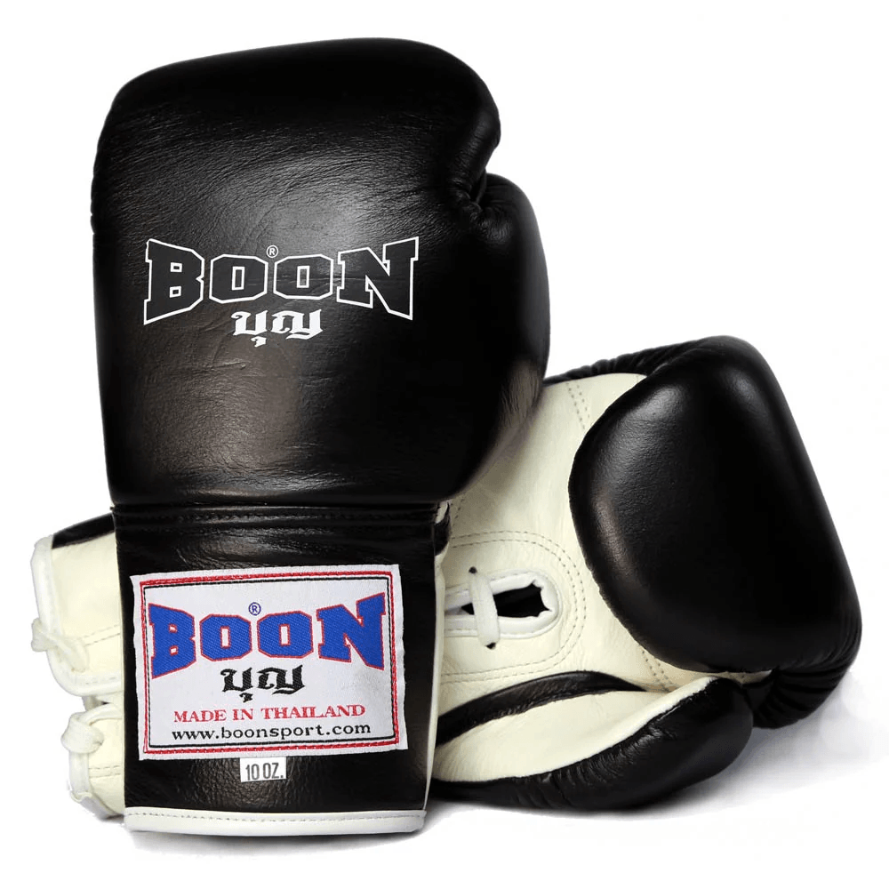 Boon Lace Up Muay Thai Gloves - Black & White - Muay Thailand