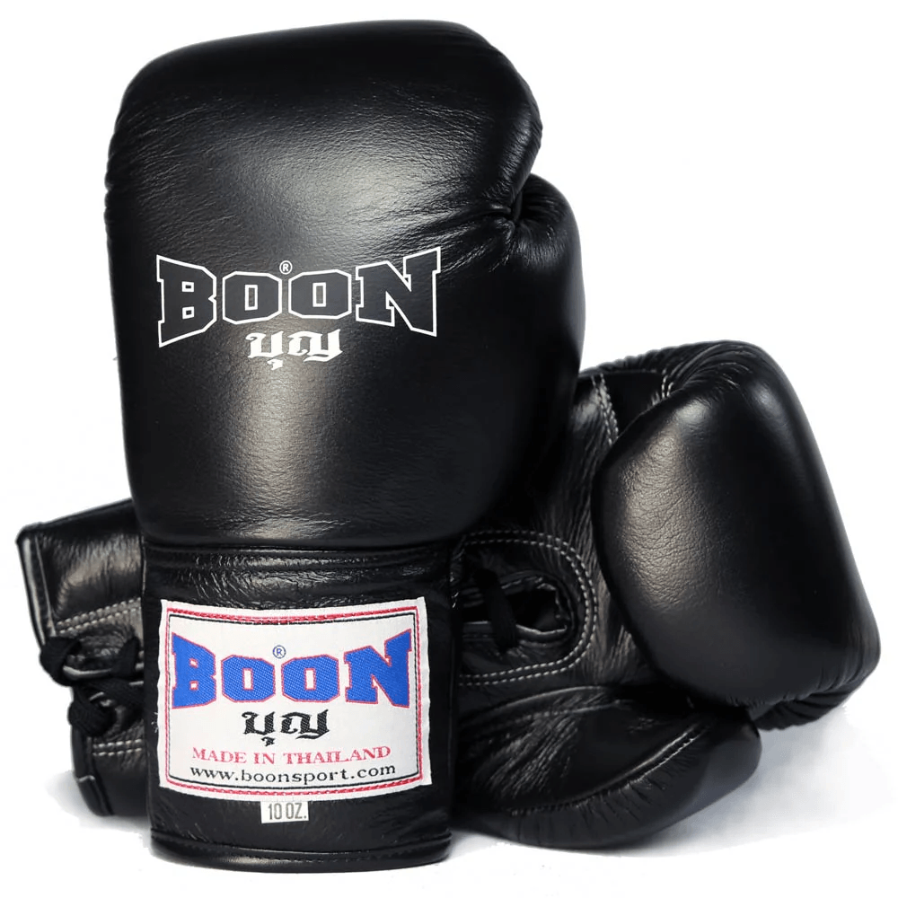 Boon Lace Up Muay Thai Gloves - Black - Muay Thailand