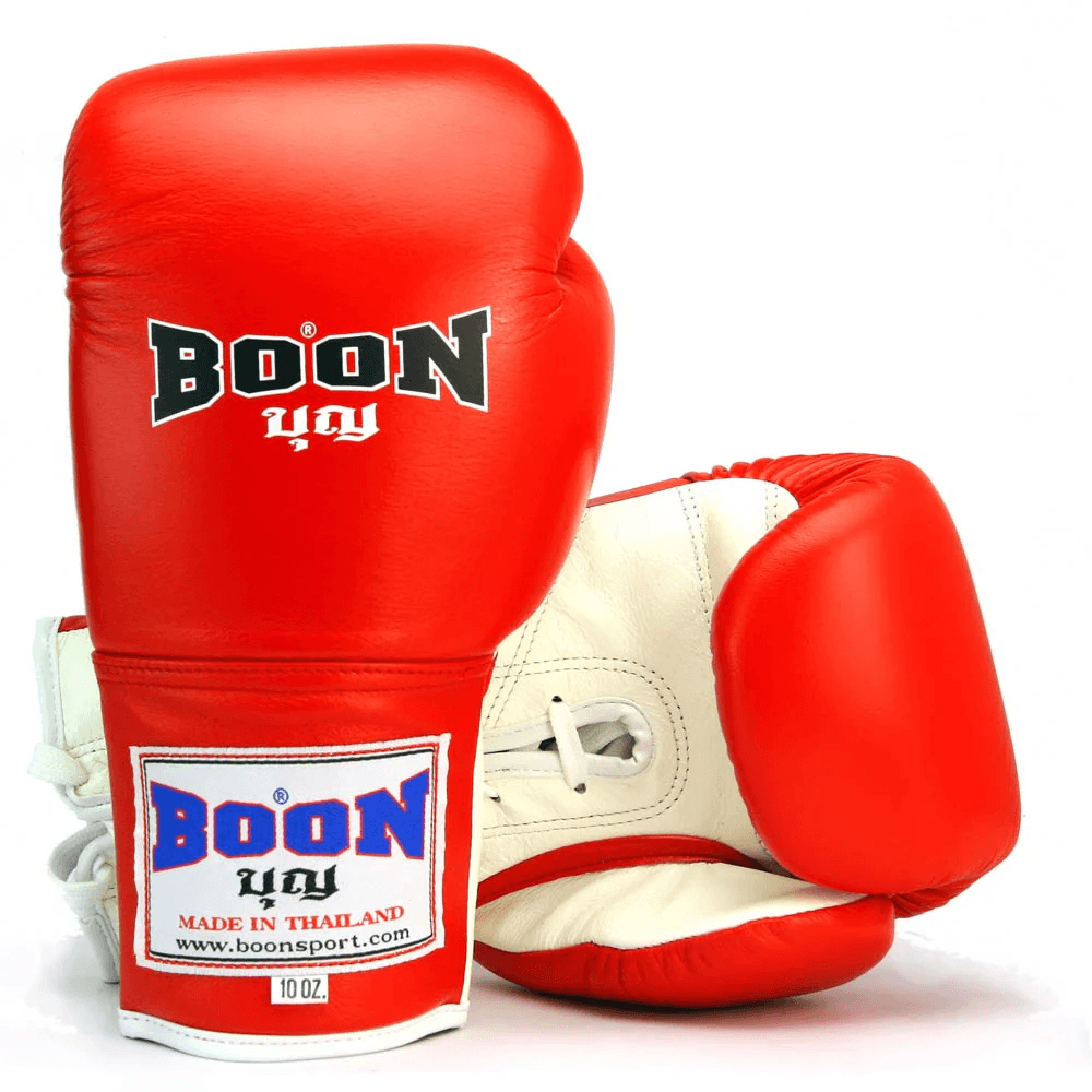 Boon Lace Up Muay Thai Gloves - Red & White - Muay Thailand