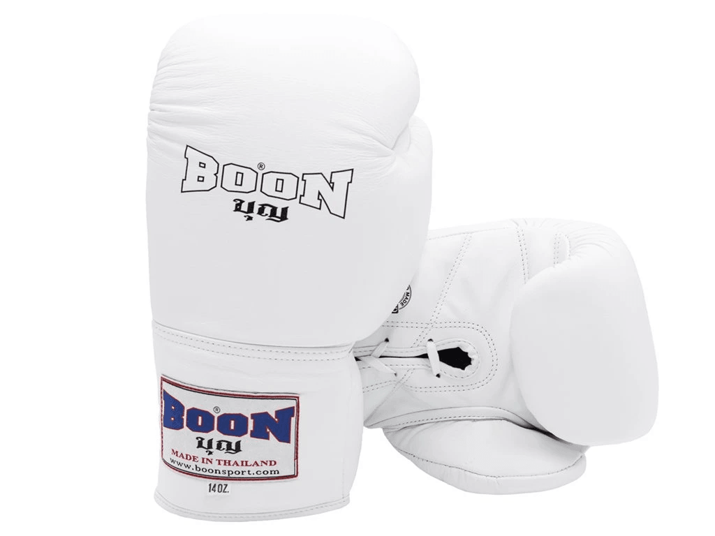 Boon Lace Up Muay Thai Gloves - White - Muay Thailand