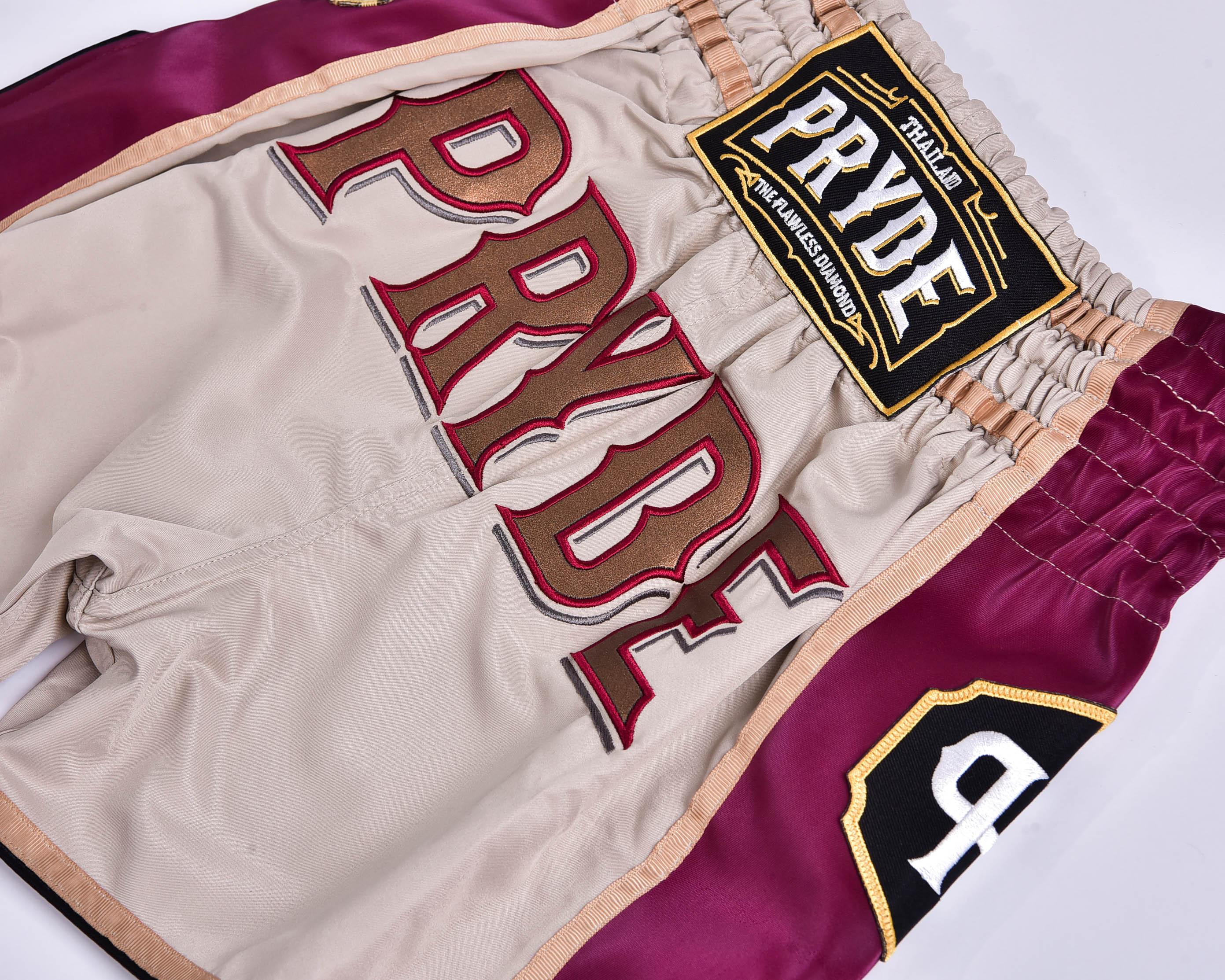 PRYDE Muay Thai Shorts - Beige & Burgundy - Muay Thailand