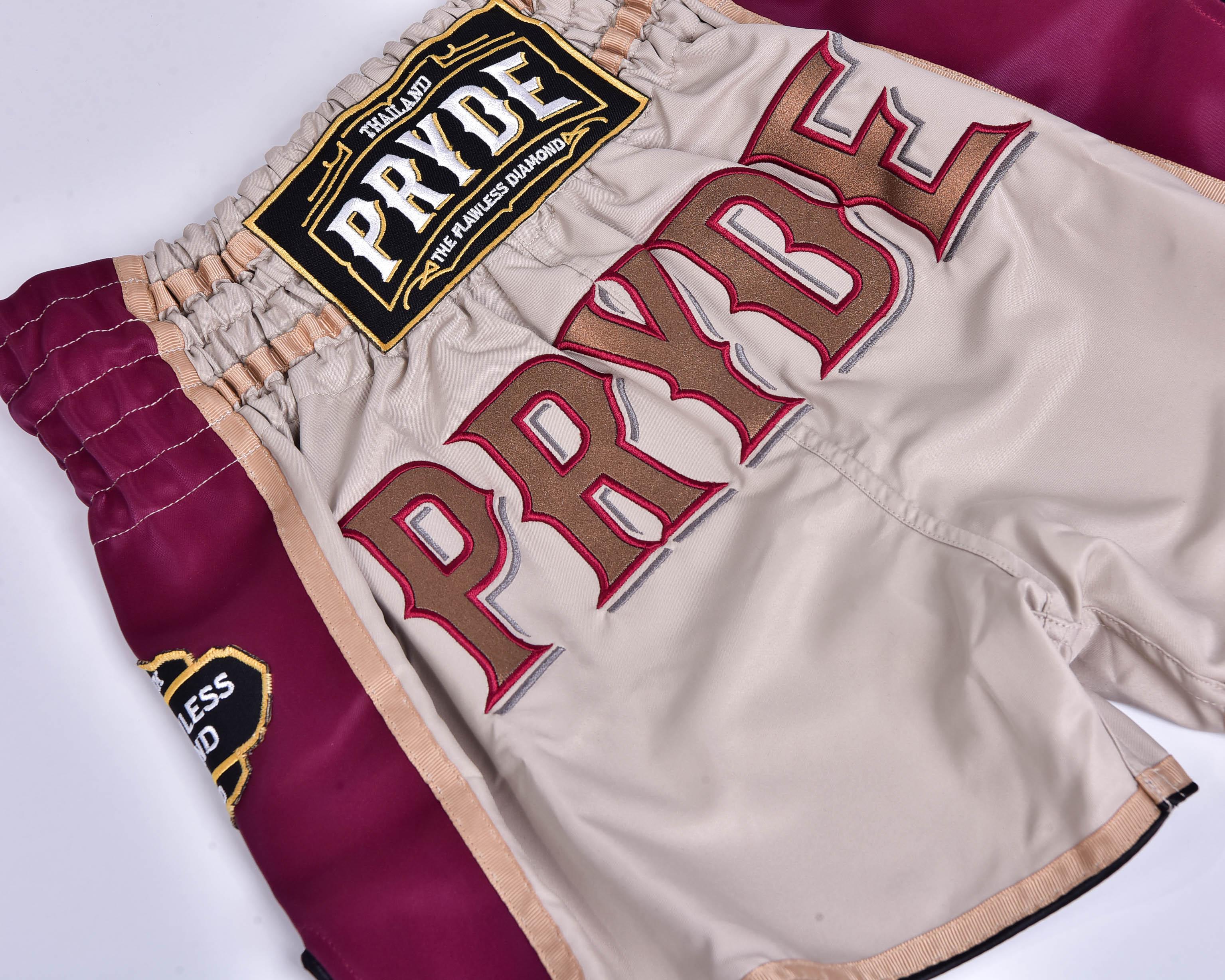 PRYDE Muay Thai Shorts - Beige & Burgundy - Muay Thailand