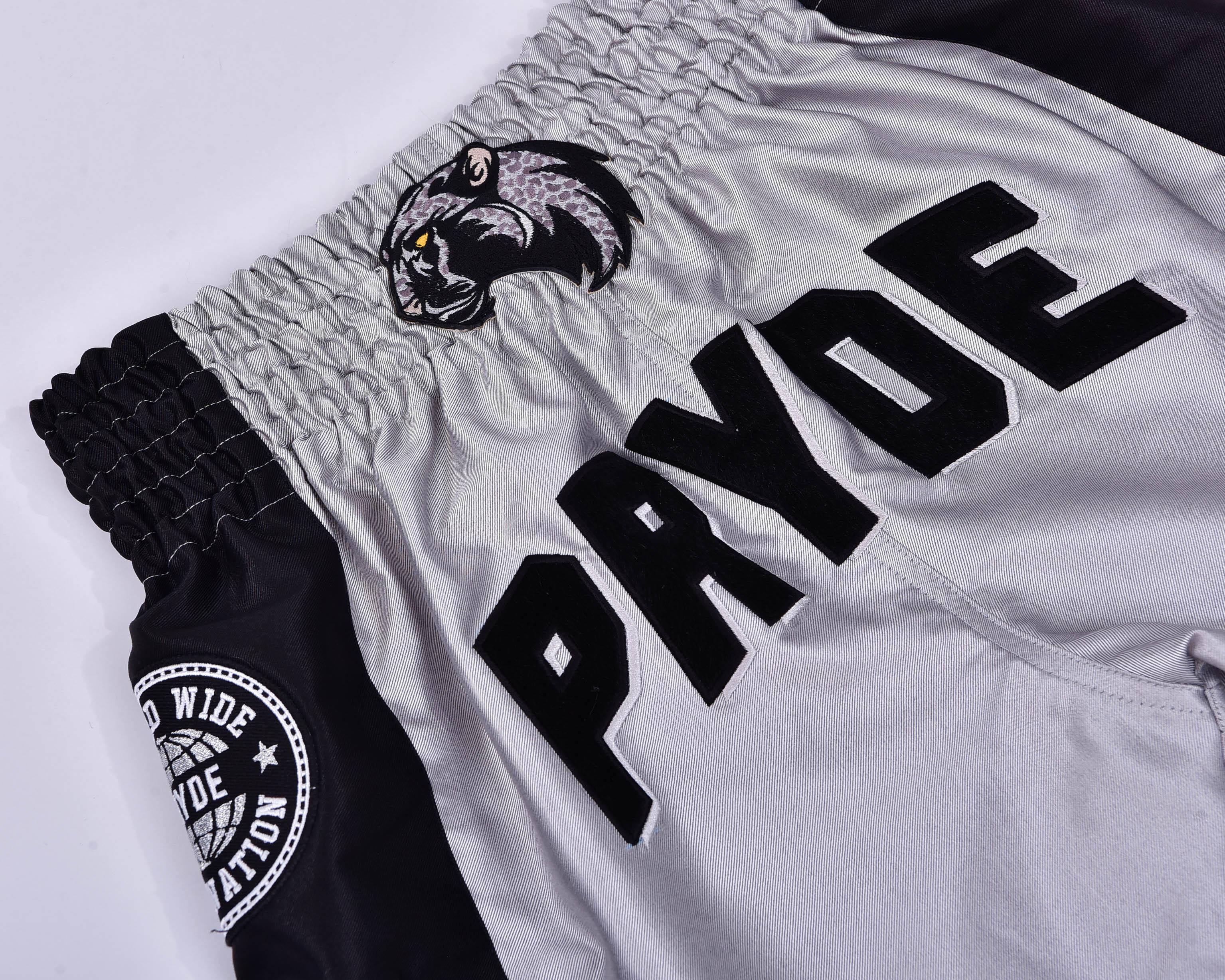 PRYDE Muay Thai Shorts - No Fear Black & Silver - Muay Thailand