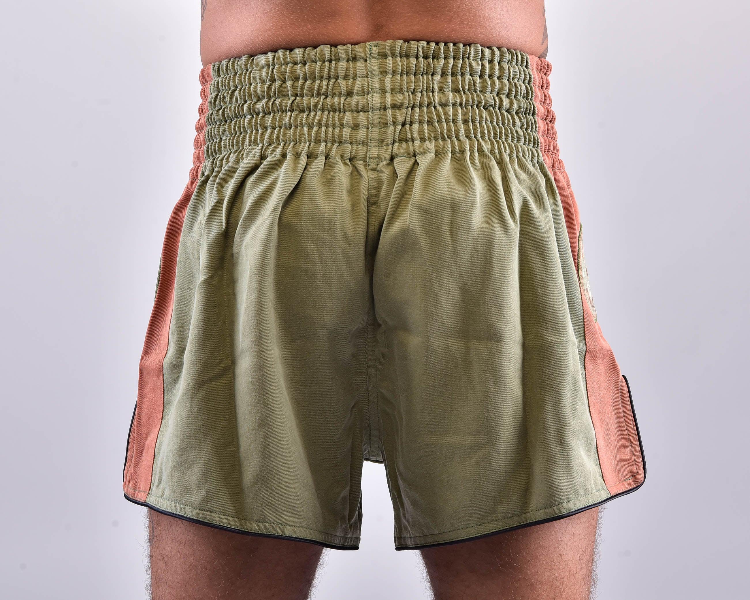 PRYDE Muay Thai Shorts - No Fear Green & Orange - Muay Thailand