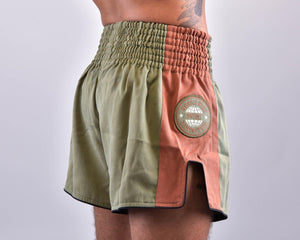 PRYDE Muay Thai Shorts - No Fear Green & Orange - Muay Thailand