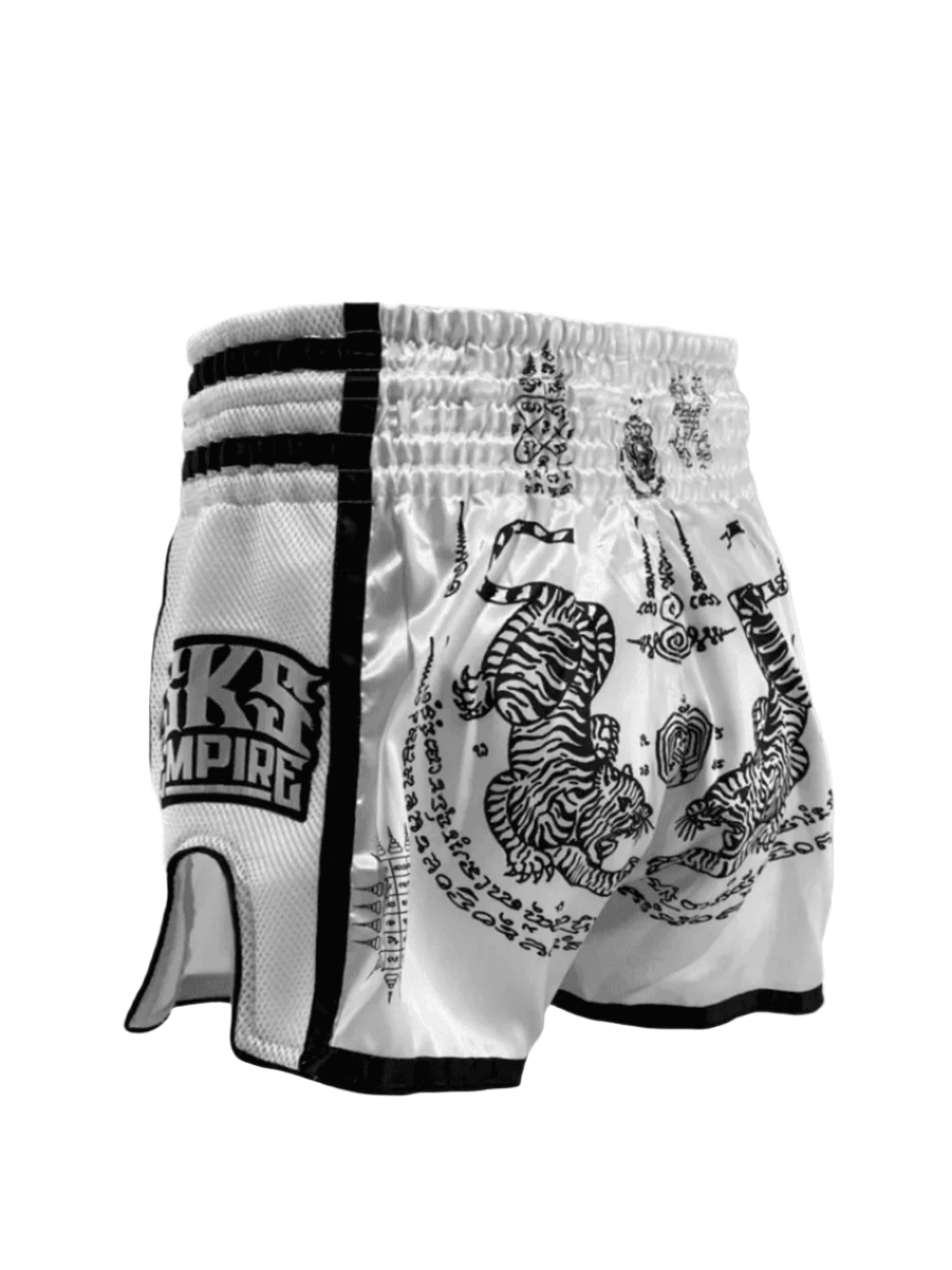 SKS Empire Muay Thai Shorts - Sak Yant White - Muay Thailand