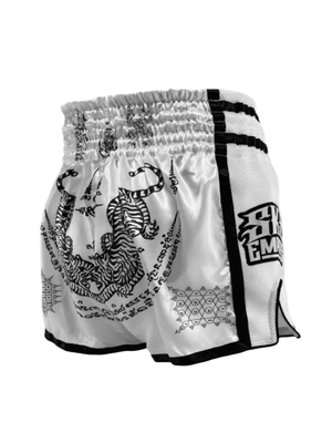 SKS Empire Muay Thai Shorts - Sak Yant White - Muay Thailand