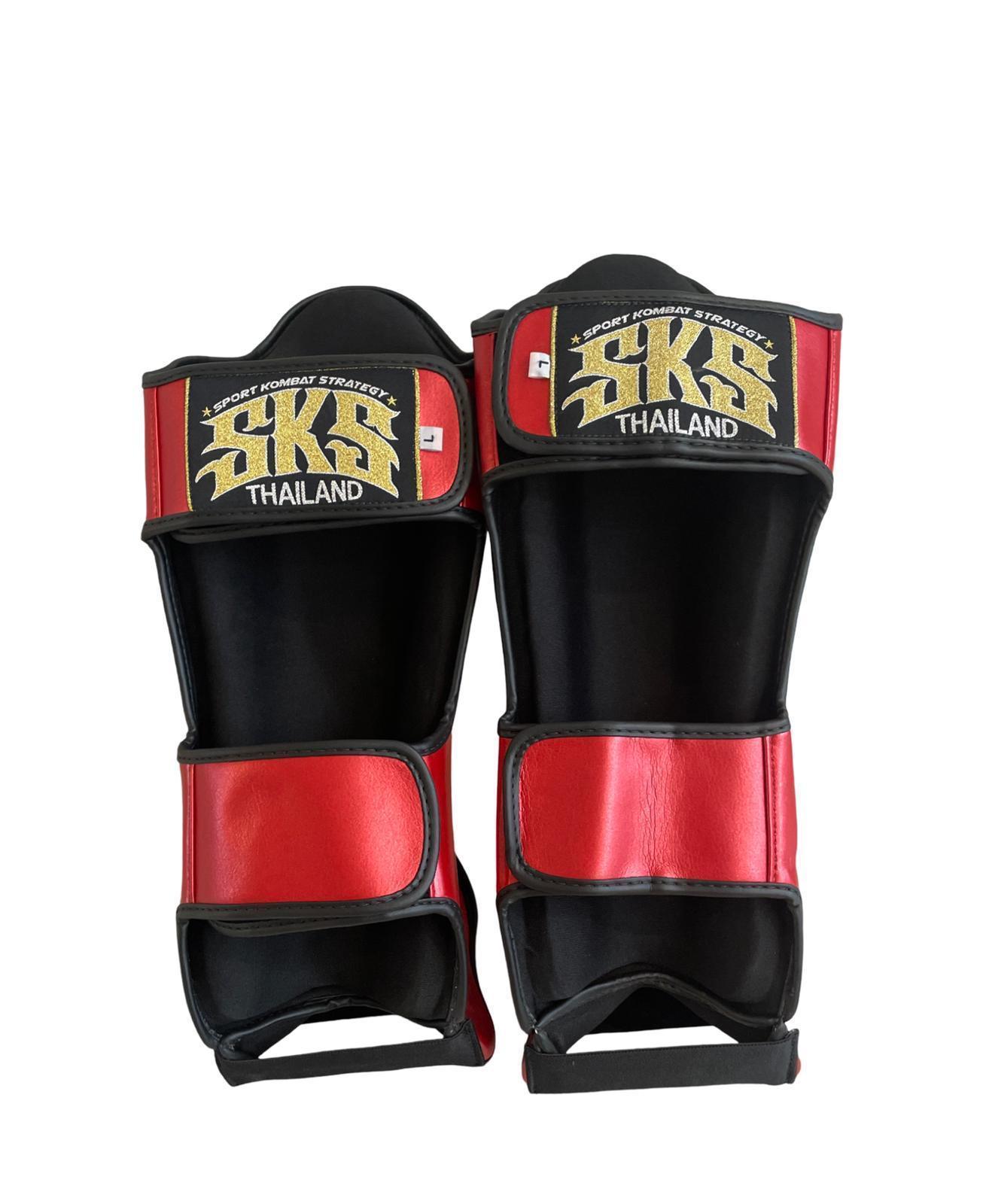 SKS Empire Shin Pads - Metallic Red - Muay Thailand